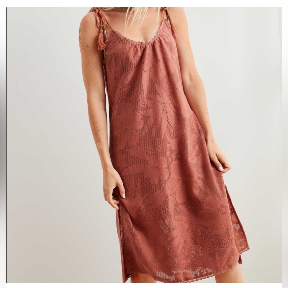 AERIE Lace Cotton Blend Bohemian Tassel Braided Tie Women’s Dress Size Small
